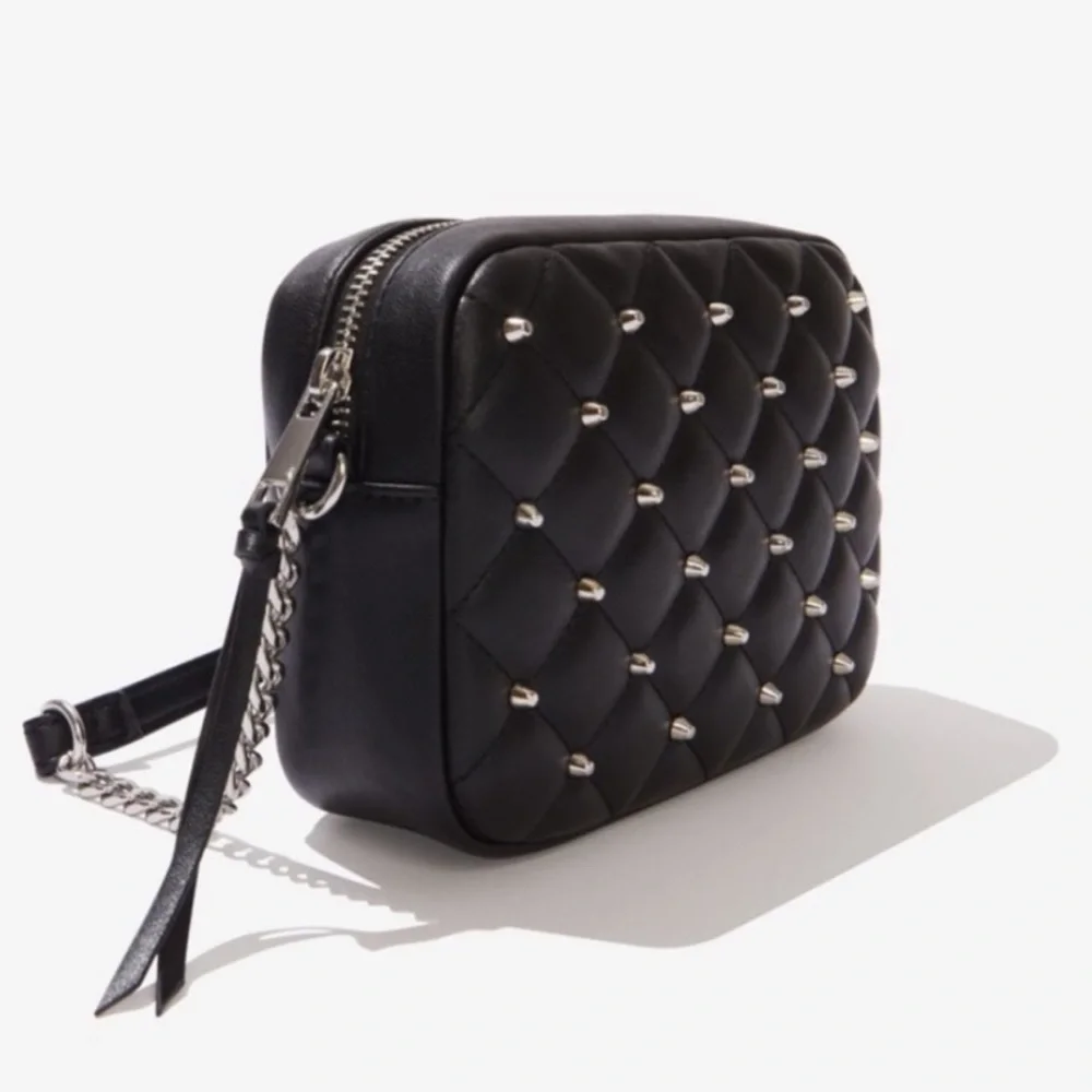 NWT Rebecca Minkoff Diamond Quilt Studded Top Zip Crossbody Bag Black